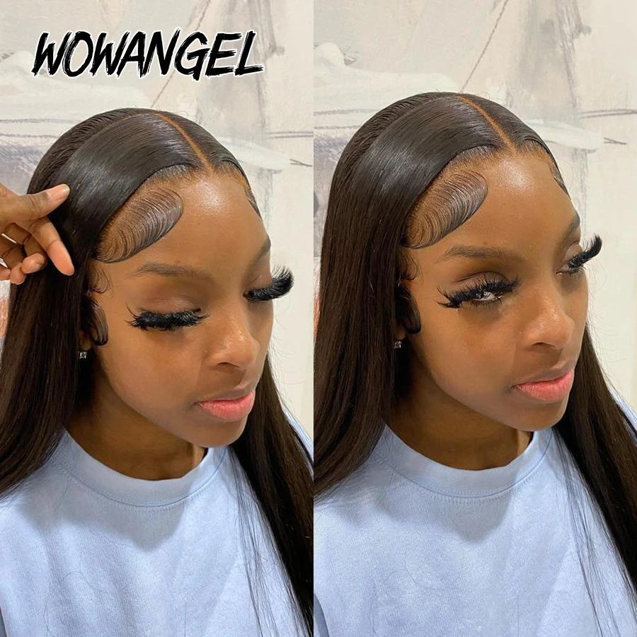 Wow Angel-Perruque Lace Front Wig Naturelle Lisse pour Femme, Cheveux Humains, Peaux Fondues, Pré-Pl