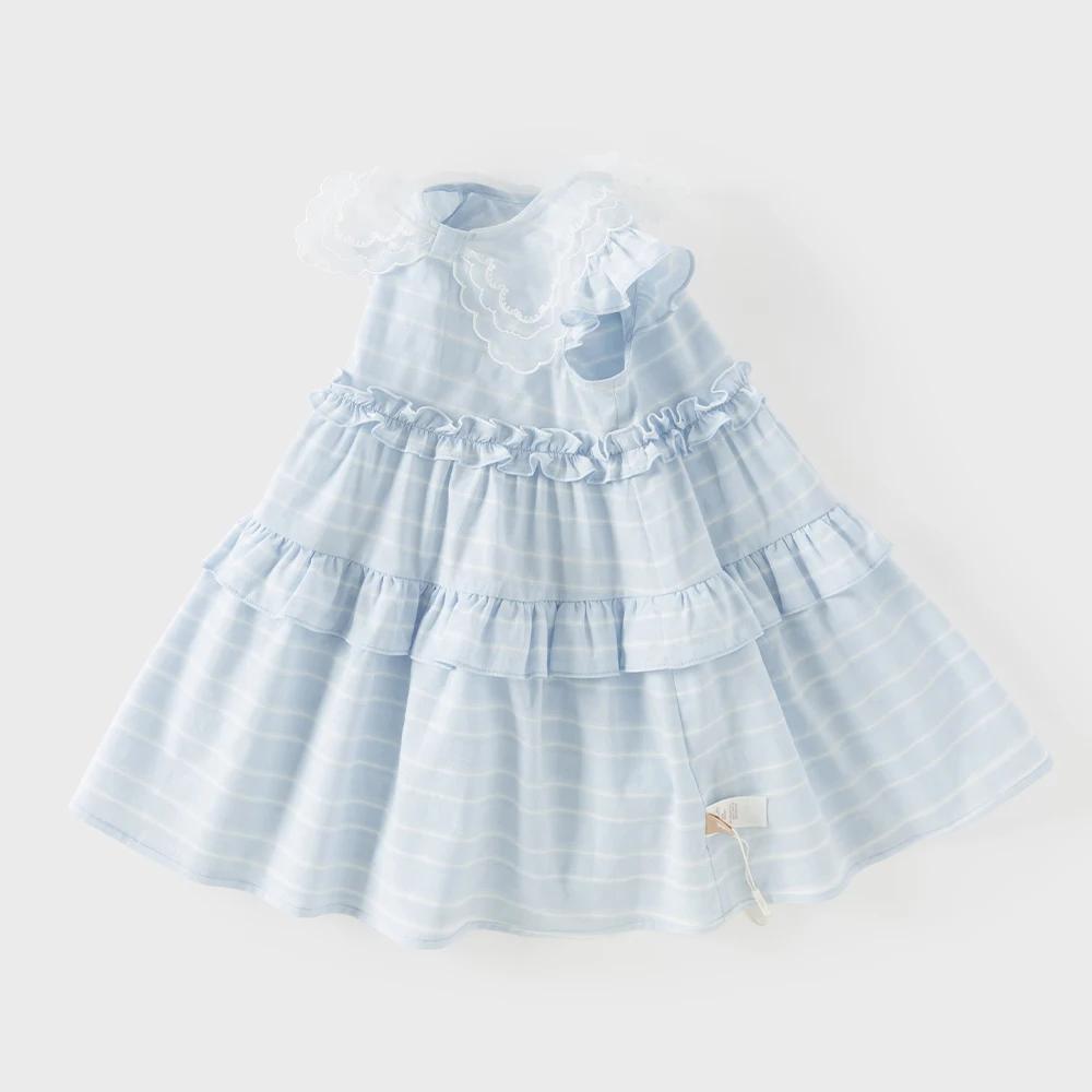 Robes en pur coton pour filles Dave Bella, vêtements d'été pour enfants, robe élégante bleue pour en