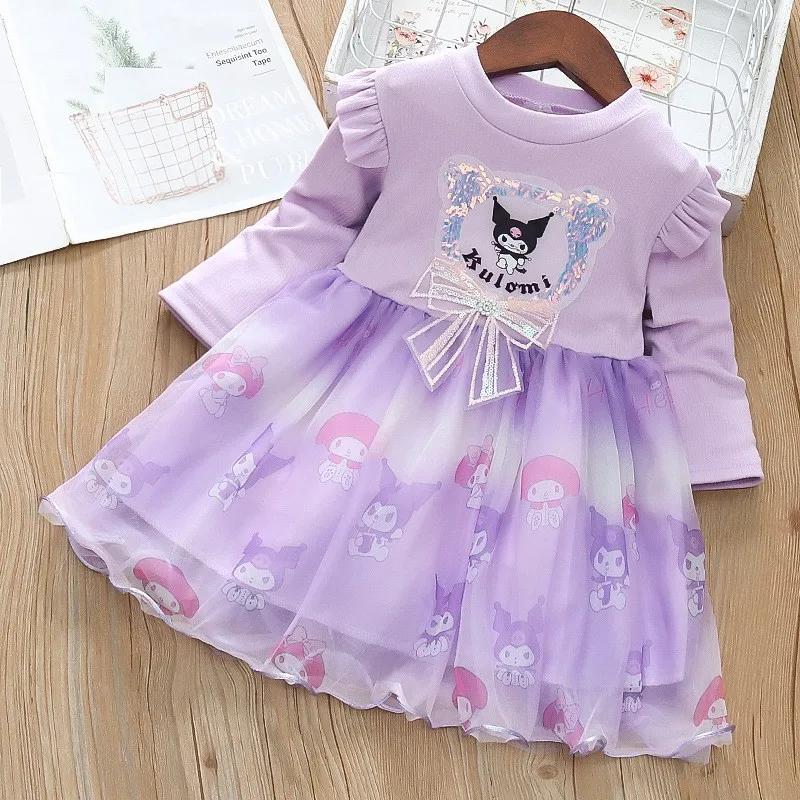 Robe de printemps et d'automne pour filles, en maille, dessin animé Kuromi, robes de princesse à man