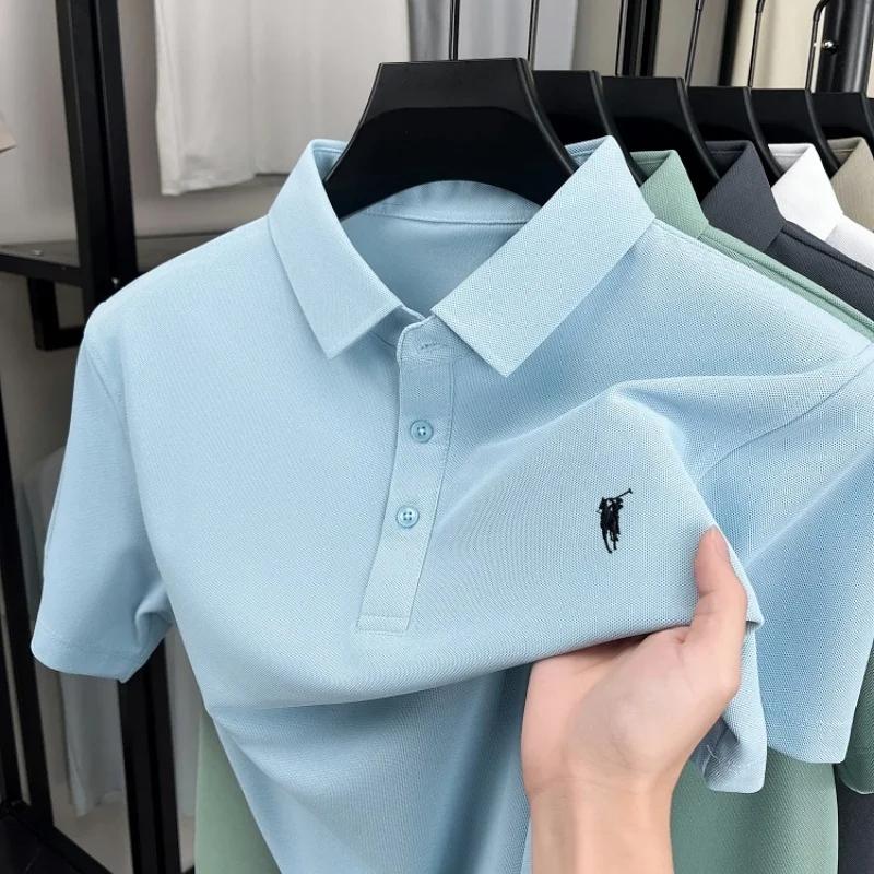 Pony de marque de luxe broderie à manches courtes polo shirt été respirant couleur solide hommes déc