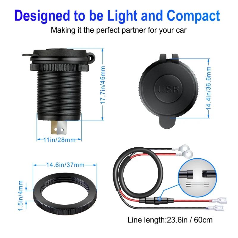 Prise USB 3.0, adaptateur de charge rapide Type-C 60W pour voiture, camion, moto, camping-car, batea