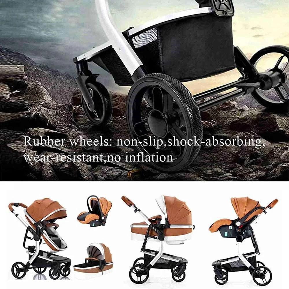 Poussette 3 en 1 en cuir PU pour bébé, avec mousqueton, siège de voiture, absorbant les chocs, imper