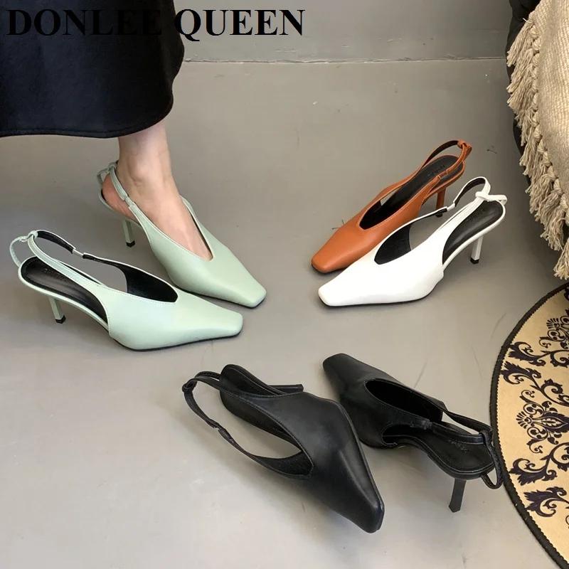 Sandales de printemps à talons hauts et fins pour femmes, escarpins à bout carré, chaussures peu pro