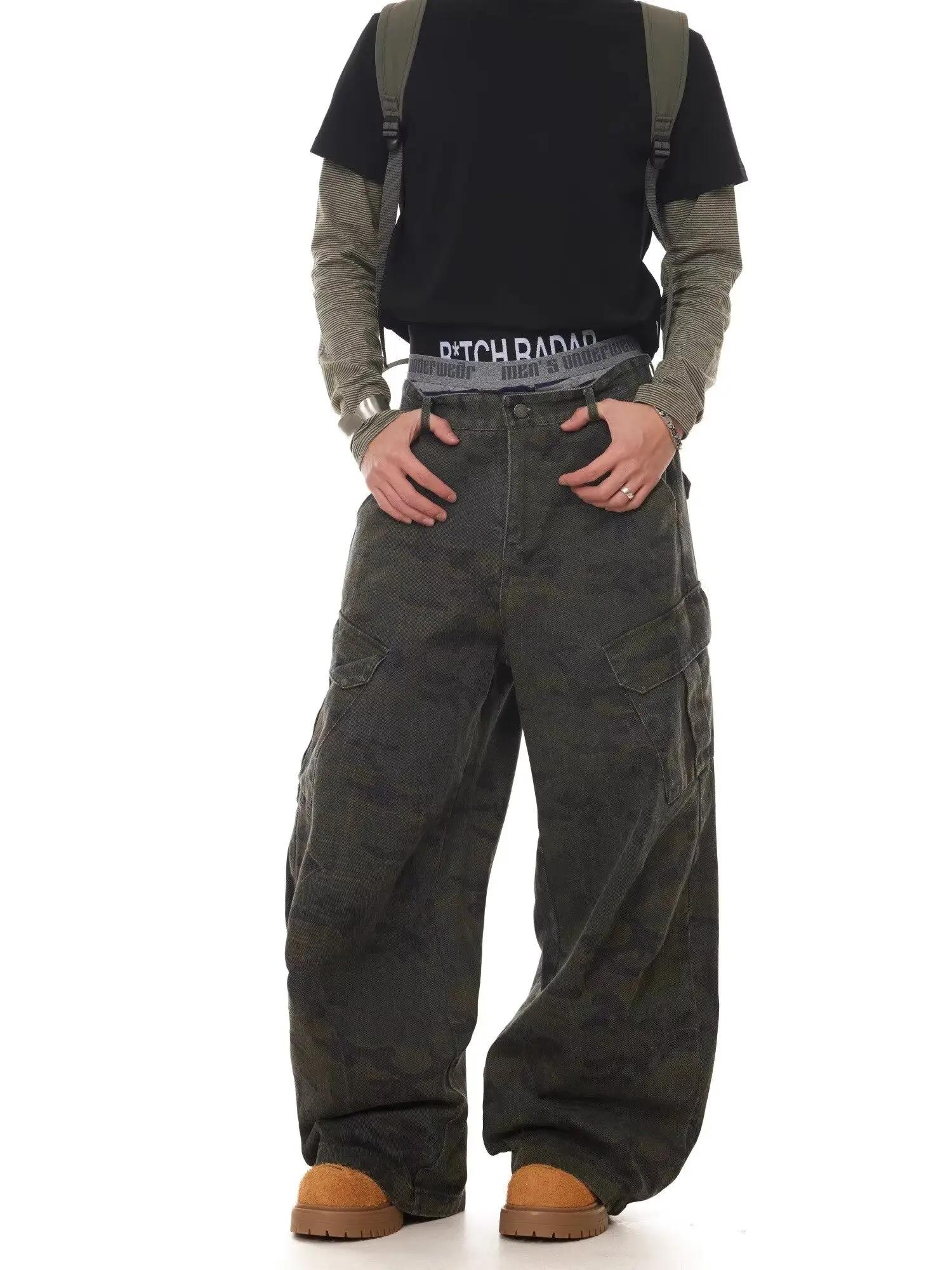 Américain rétro multi-poches Camouflage Silhouette cimandre jean Niche Baggy jambe large faucille pa