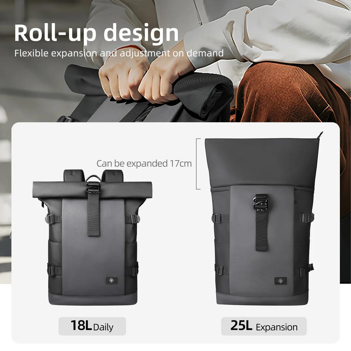 HK sac à dos étanche à roulettes pour hommes grande capacité extensible 17 pouces pochette d'ordinat