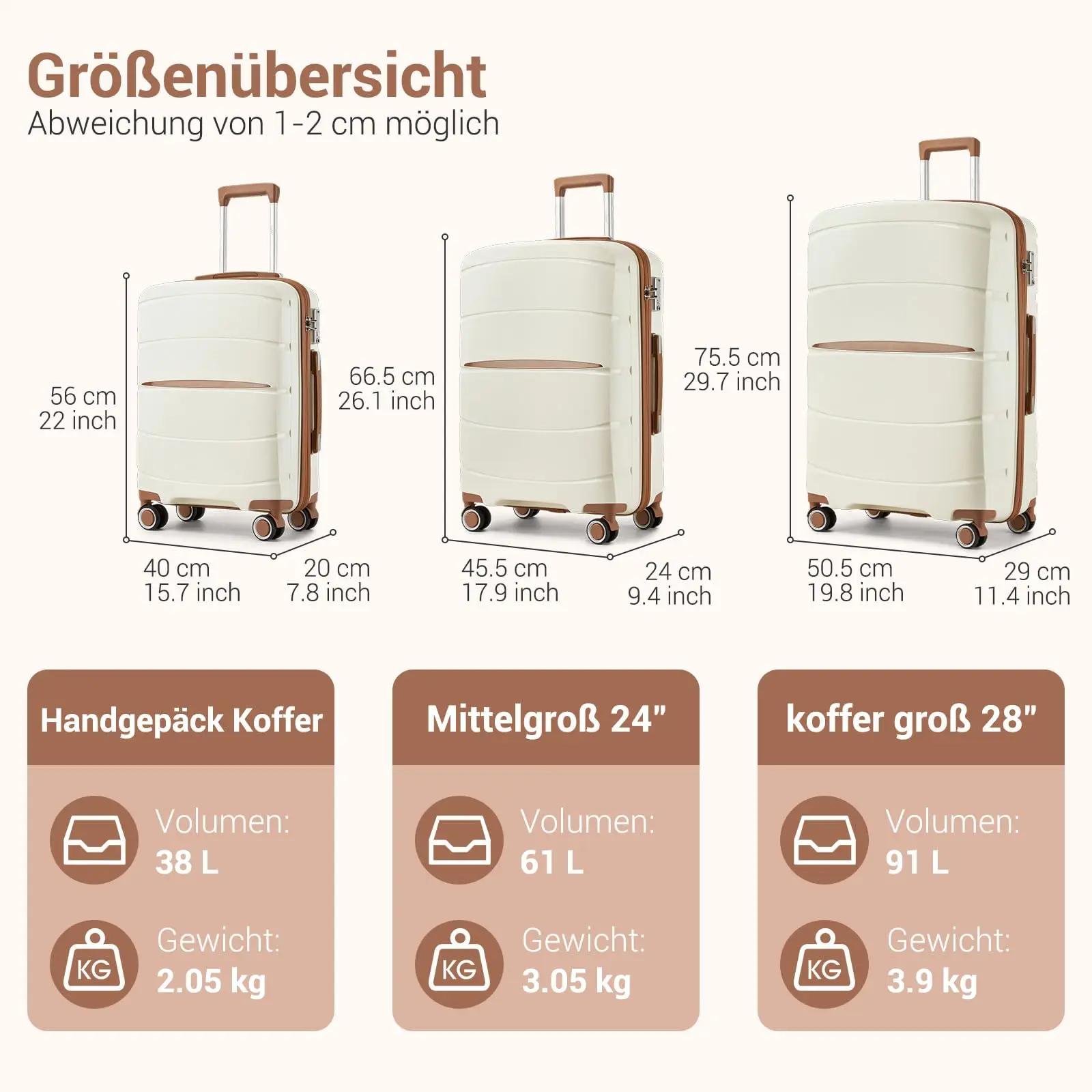 S/M/L KONO valise à main légère en polypropylène 4 roues Spinner chariot rigide et serrure TSA