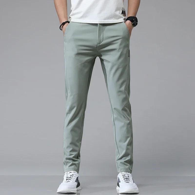 Pantalon Ultra-fin pour hommes, extensible, Slim, droit, décontracté, haute qualité, mode, respirant