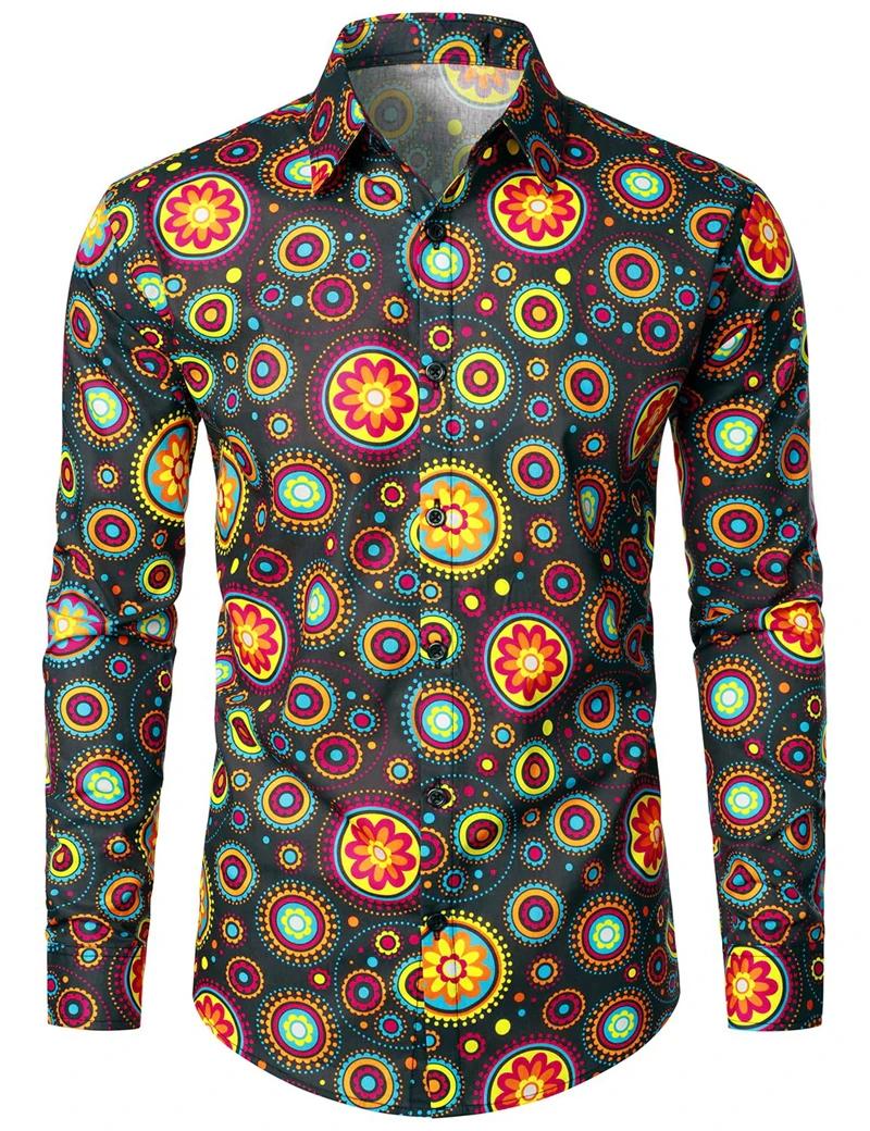 Chemise florale rétro des années 70 pour hommes et femmes, mode luxe, chemises à manches longues, bo
