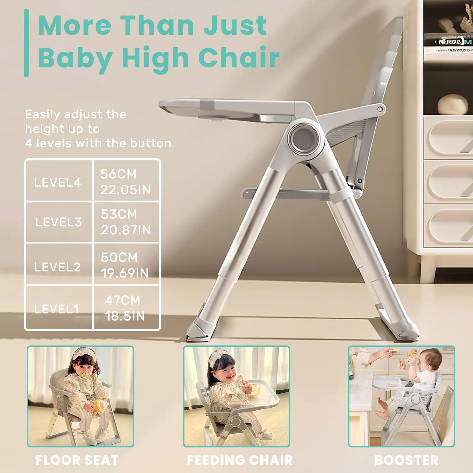 Salle à manger avec siège rehausseur portable 3 en 1, chaise haute pliable et réglable avec assiette