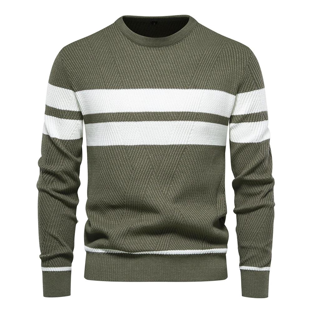 Nouveau automne pull hommes pull col rond Patchwork à manches longues chaud mince chandails hommes d
