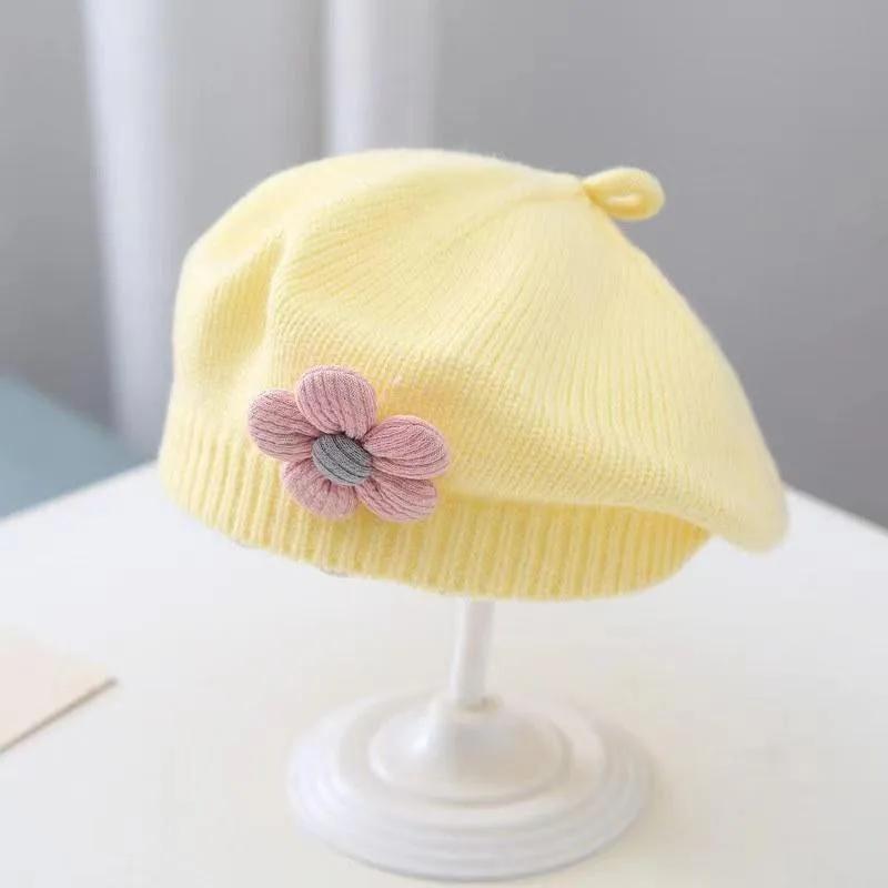 Béret à fleurs pour bébé, bonnet tricoté chaud d'hiver pour nourrissons filles, casquettes de peintr
