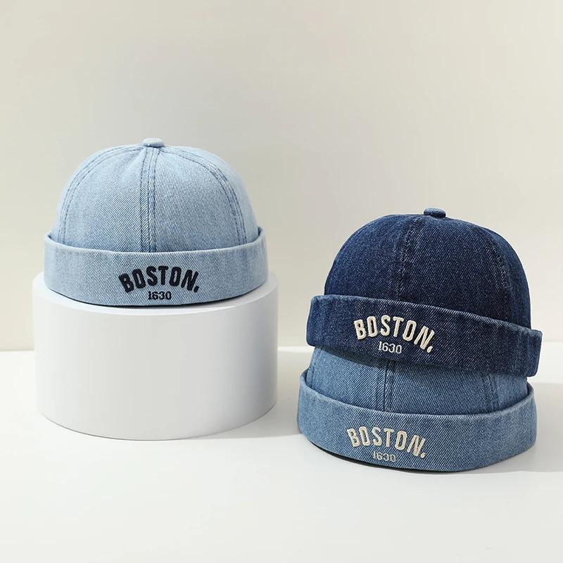 Casquette melon en denim bleu pour enfants, chapeau sans bord pour bébé breton, bonnet de proximité 