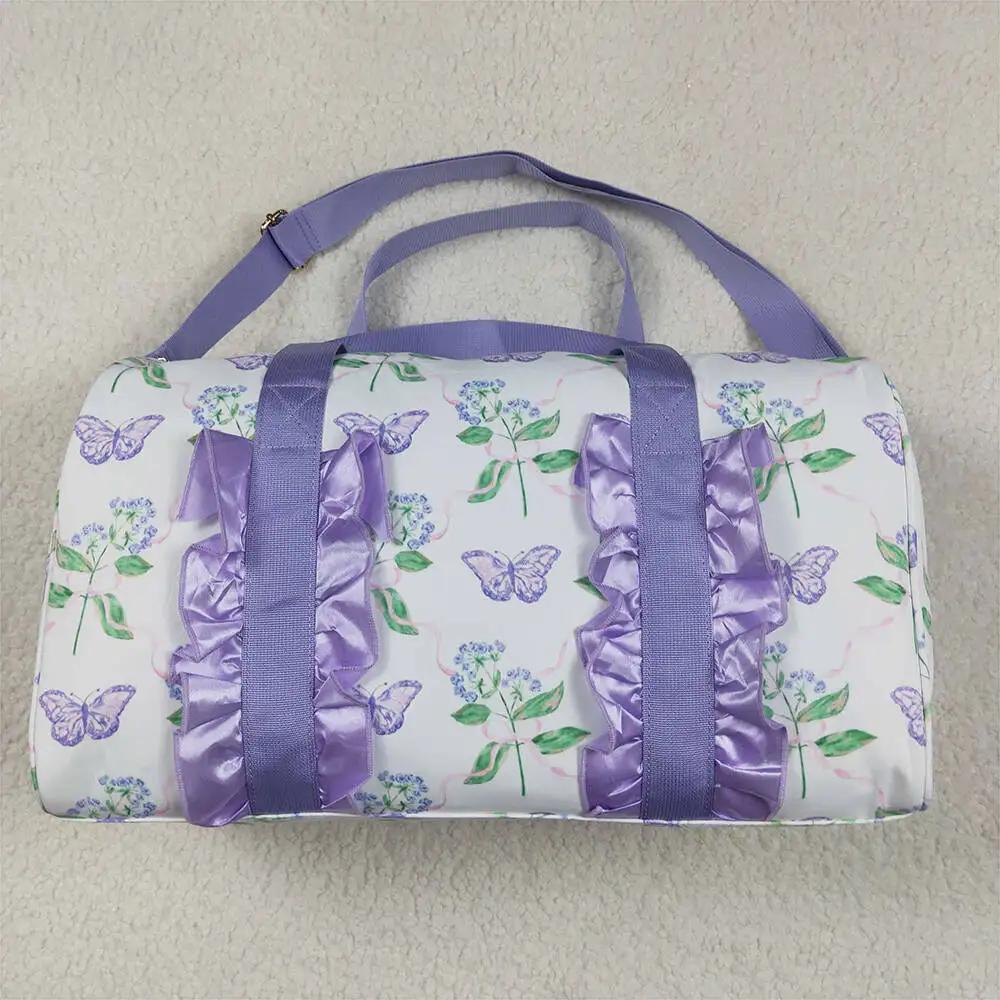 Sac de voyage à volants motif papillon floral lavande, sac à main tendance, 18,5*11,2*7,9 pouces