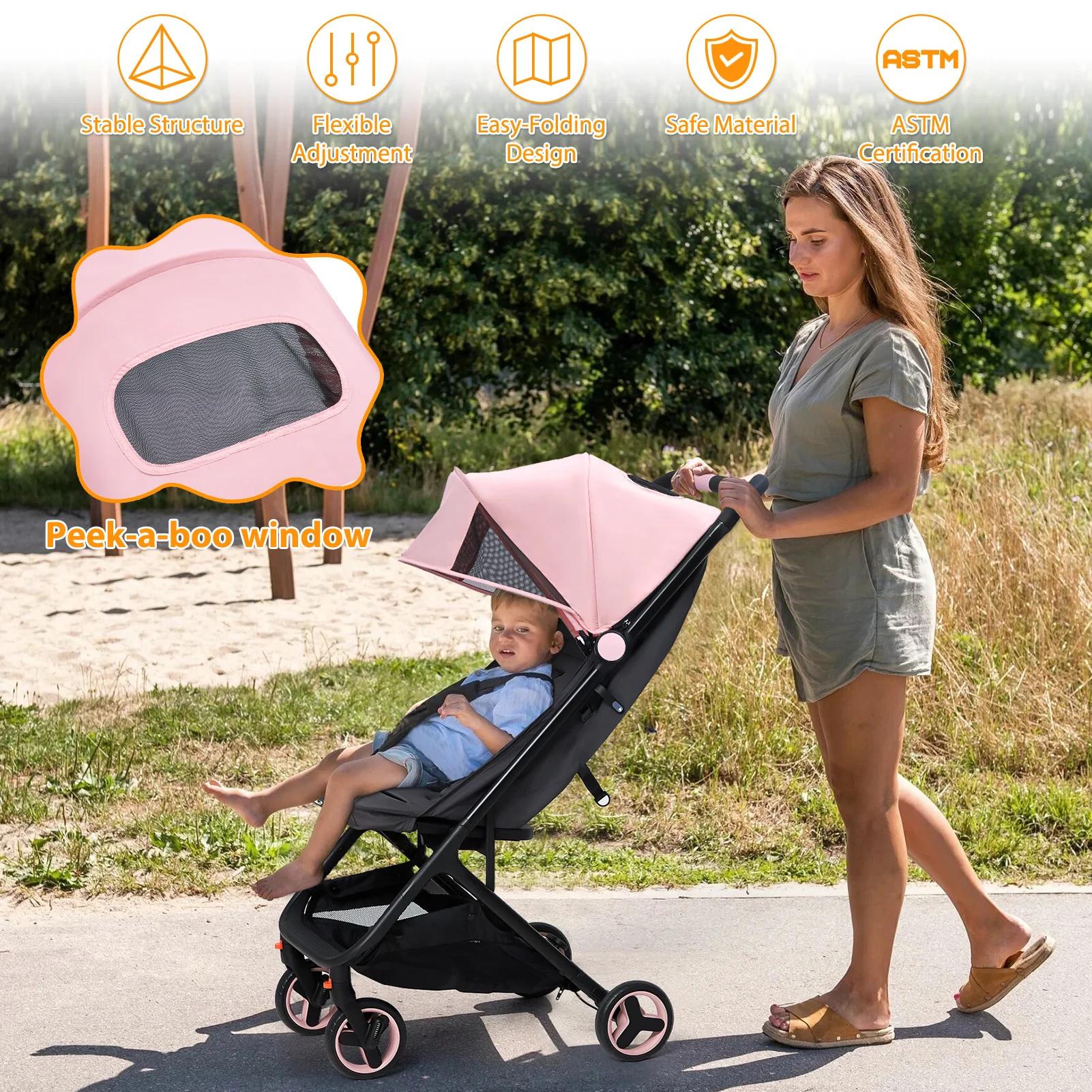 Poussette légère pour bébé, poussette parapluie compacte avec auvent/repose-pieds/dossier réglable, 
