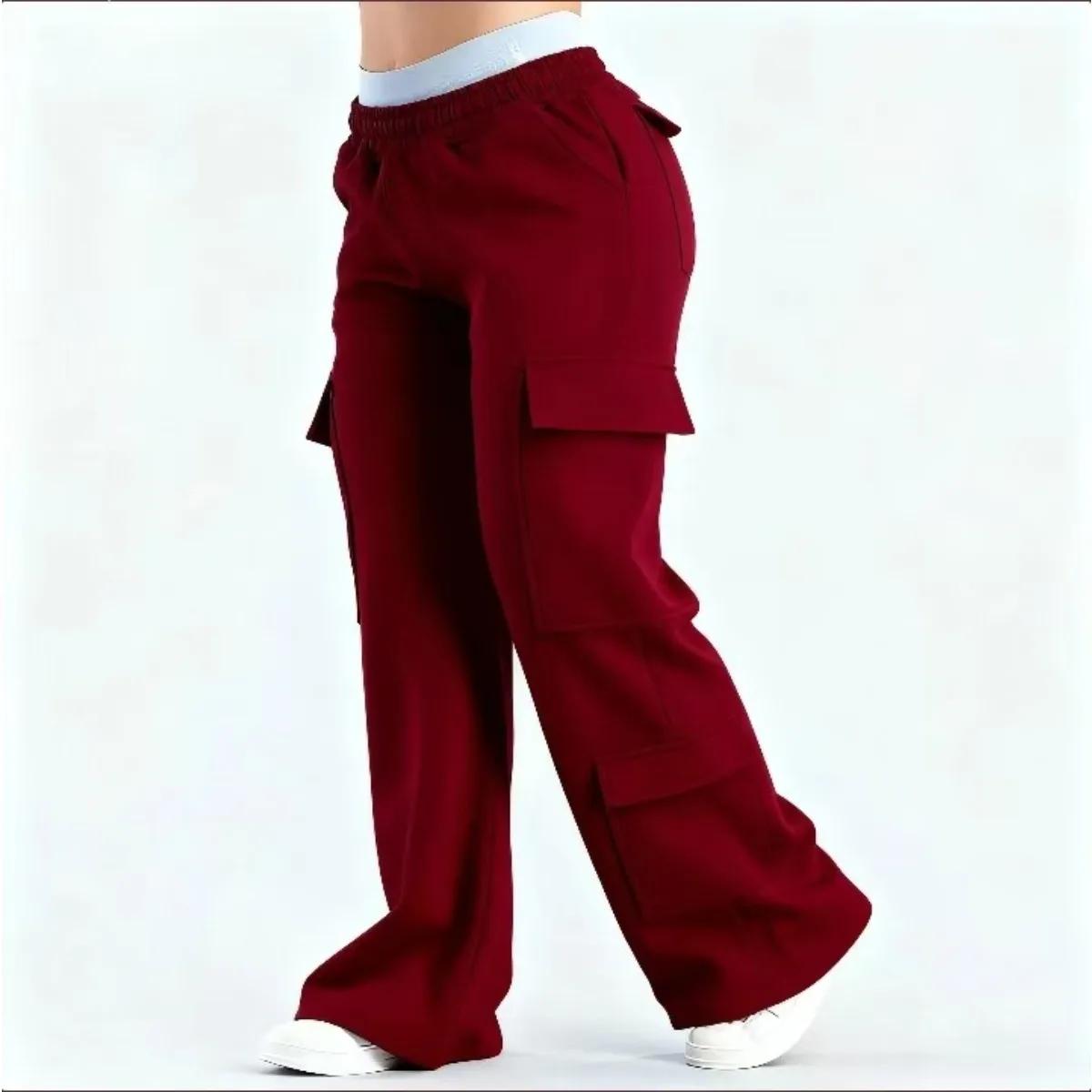 Pantalon cargo large pour femme 2026, taille élastique avec grandes poches, décontracté, fitness, sp