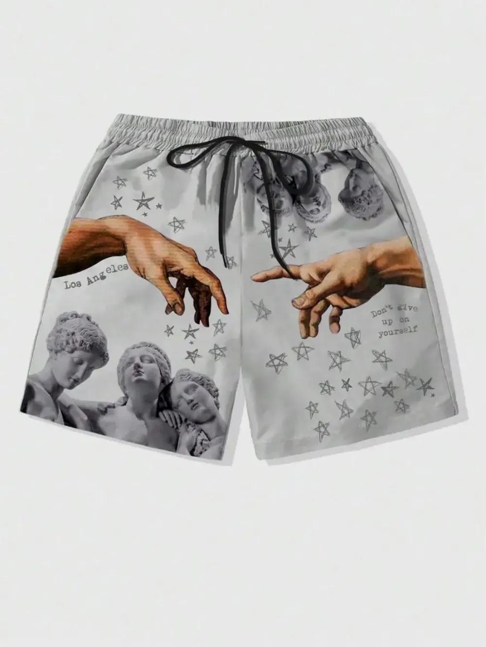 Shorts d'été pour hommes européens et américains, imprimé statue luxueux, confortables, respirants,