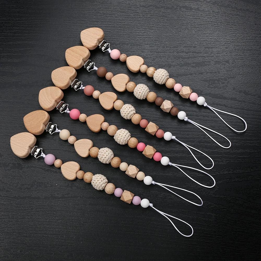 Nouveau coeur bébé Anti-chute chaîne sucette Clips perles de Silicone infantile mamelon apaiser suce