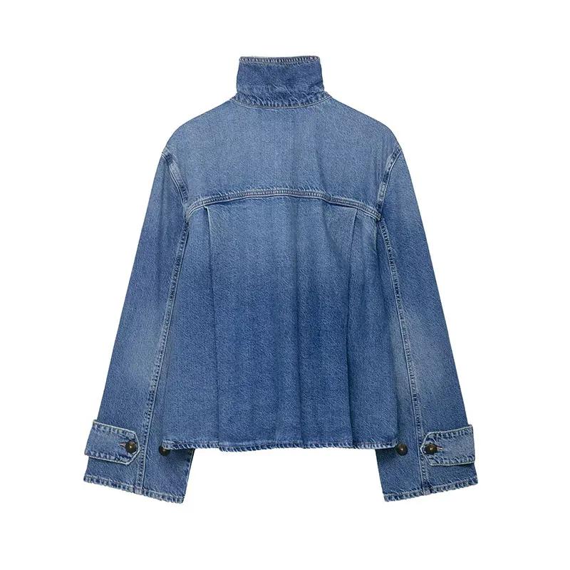 Vestes en jean décontractées à col montant et manches longues pour femme, nouvelle collection Printe