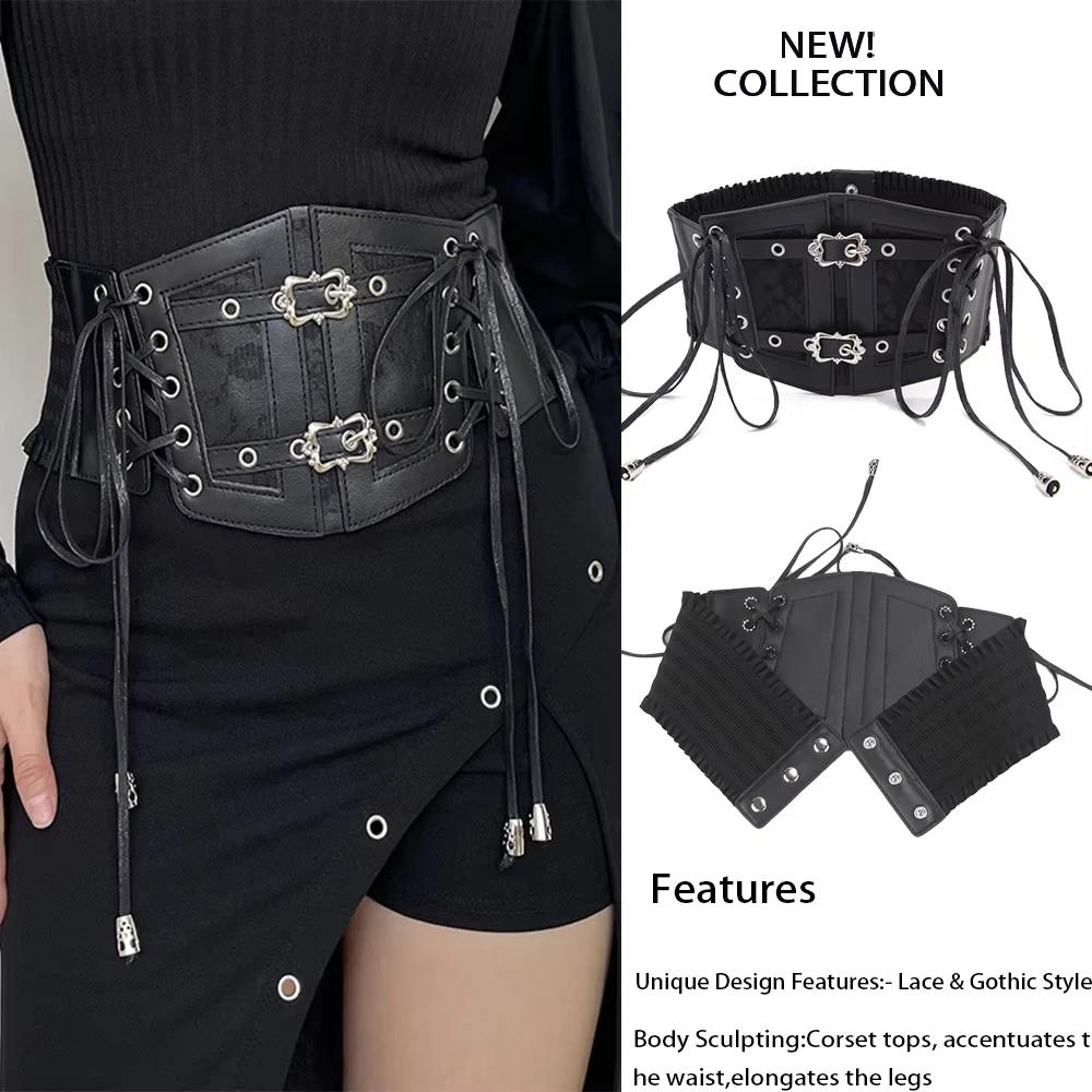 Ceintures corset rétro pour femmes, boucle ardillon, dentelle élastique et Style gothique, corde à c
