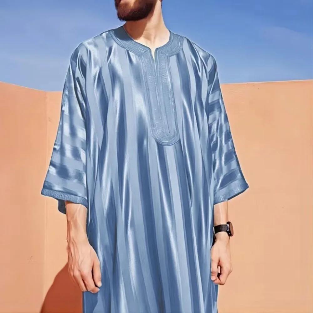 Robe musulmane pour hommes, brodée, de couleur vert foncé, pour jeunes arabes