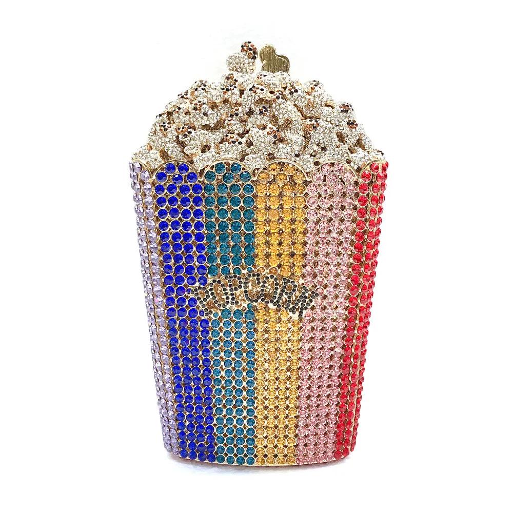 Pochettes en cristal pour femmes, popcorn élégant, sac à main de fête, sacs de soirée rouges, pocomm