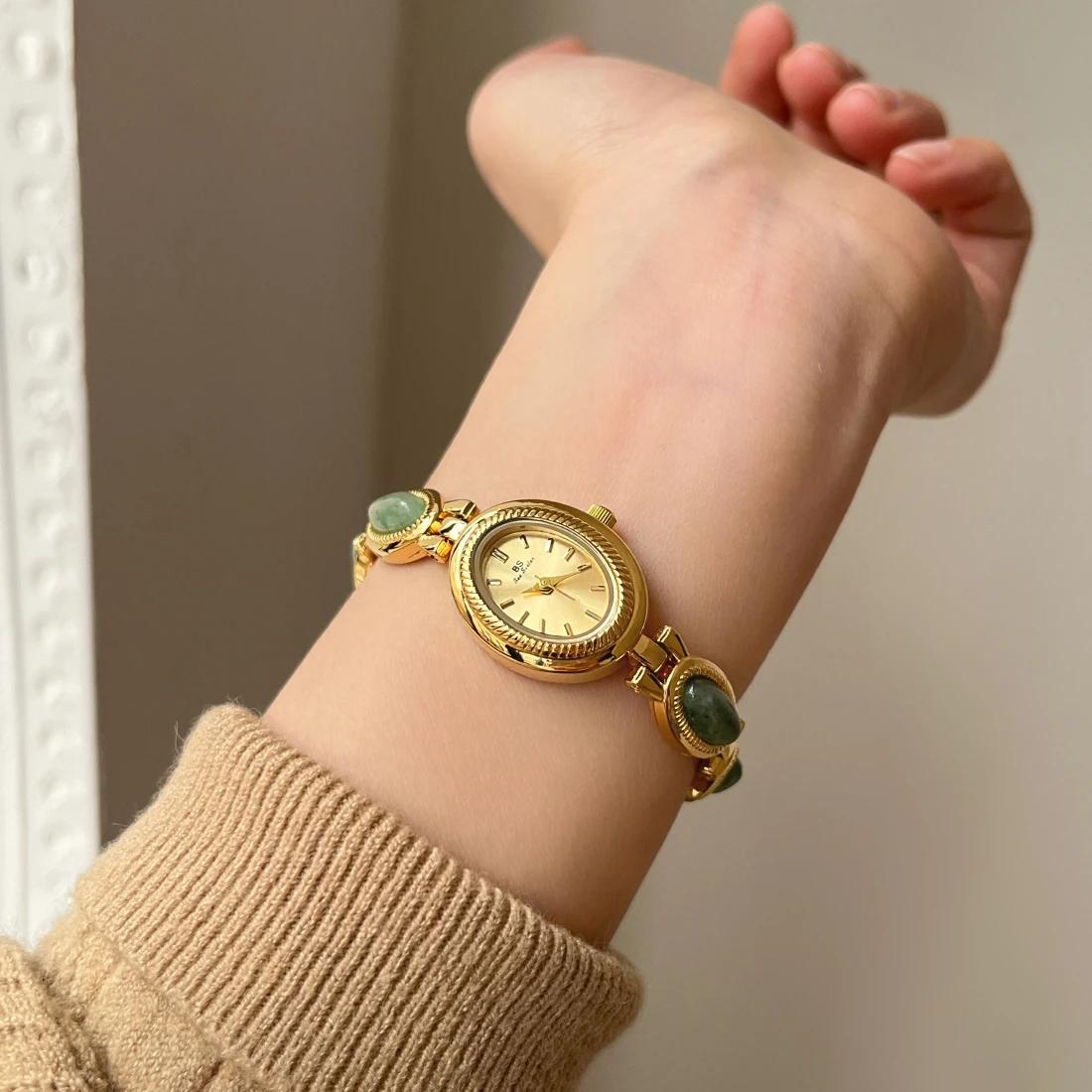 Montres de luxe haut de gamme pour femmes, bijoux verts élégants, Bracelet à Quartz en Jade, cadeau 