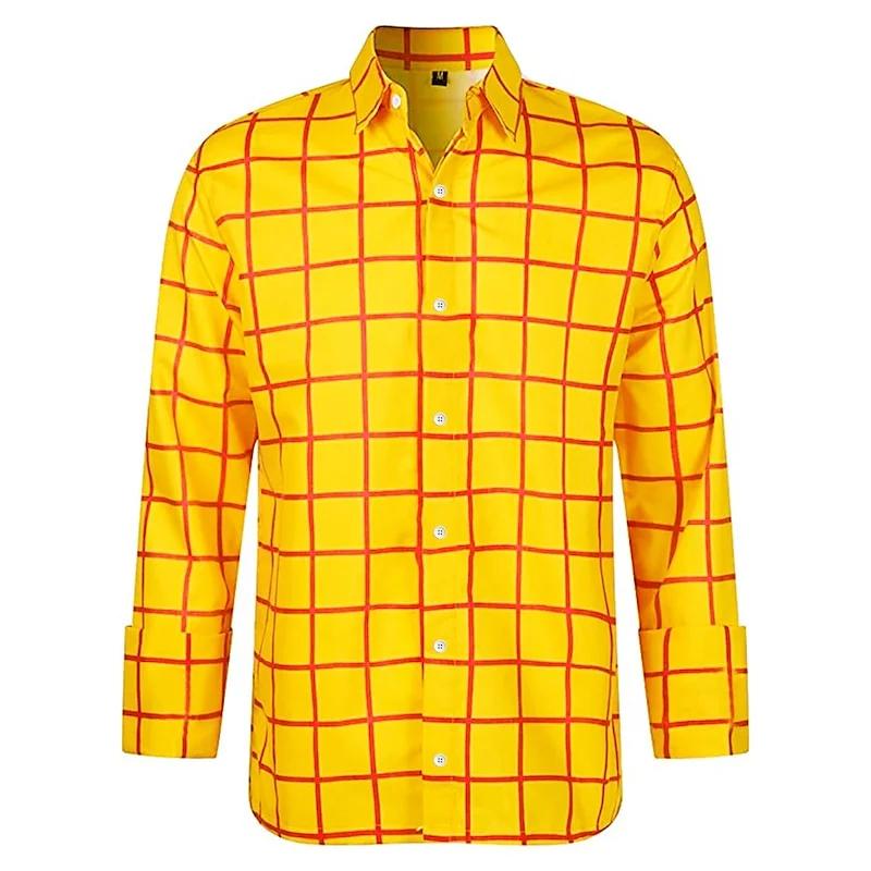 Chemise à manches longues pour hommes, couleur à carreaux décontractée, chemise à revers imprimée en