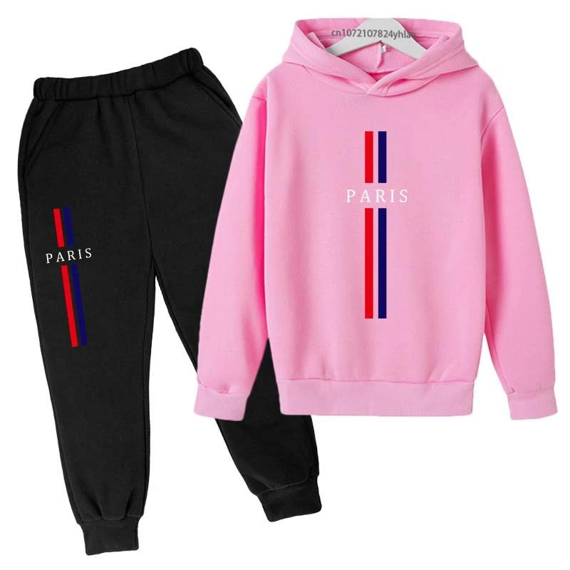 Ensembles de vêtements pour enfants, garçons et filles, 2 pièces, sweat-shirt + pantalon, imprimé Pa
