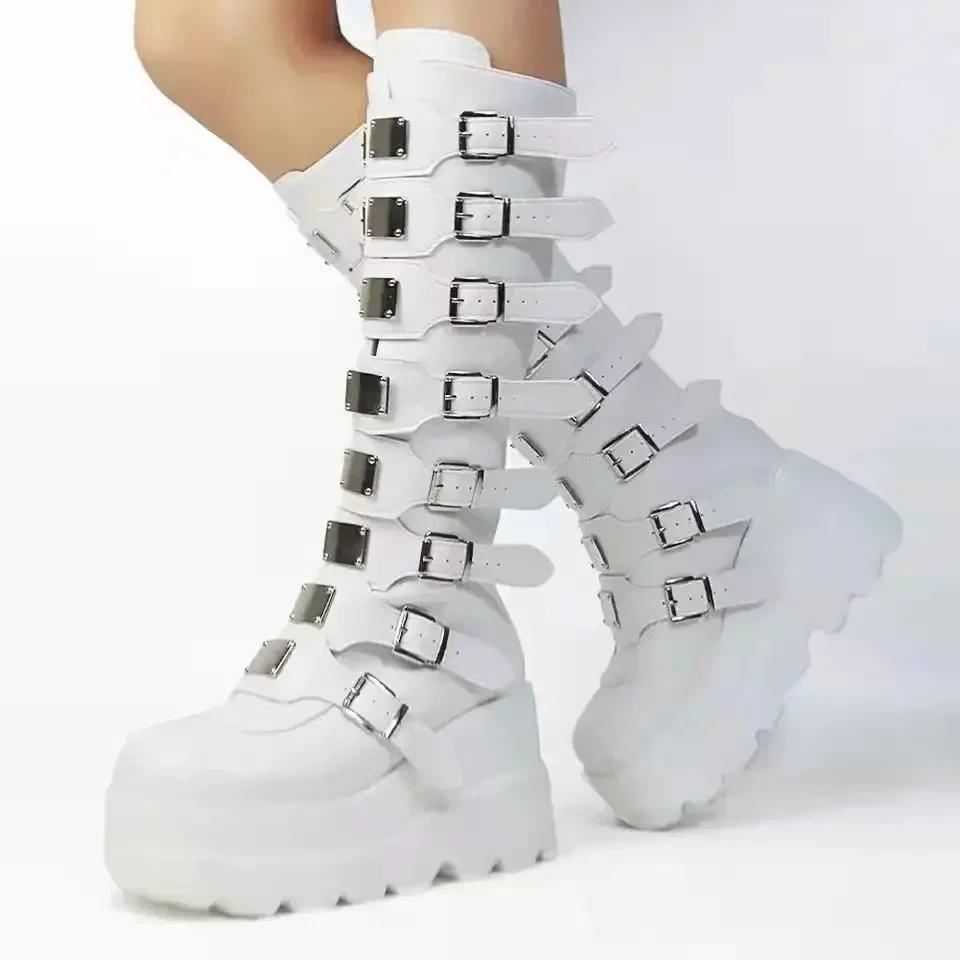 Bottes hautes gothiques à plateforme, Punk, noires, chaussures De moto Sexy, Halloween Cosplay, pour