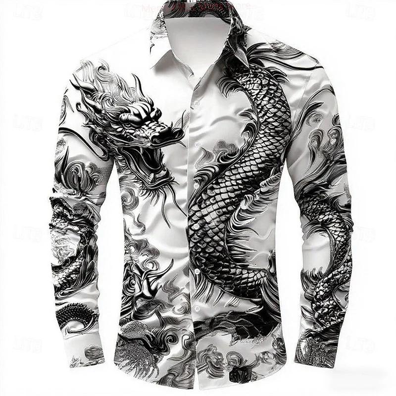 Chemise à manches longues pour hommes, multicolore, Dragon, boutons, mode décontractée, vacances, to