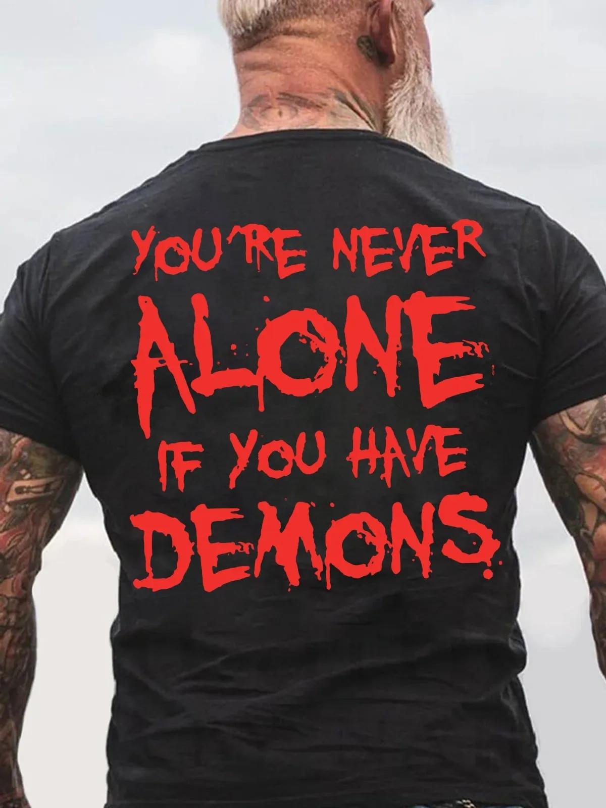 T-shirt imprimé dos noir en coton, vous n'êtes jamais seul si vous avez des démons
