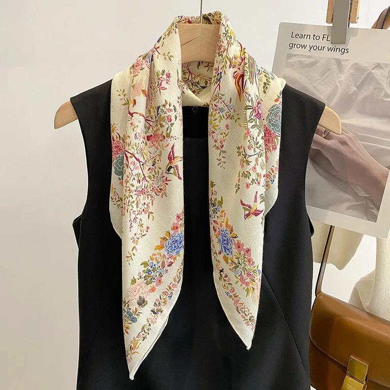 70x70 cm Simple élégance Floral oiseau imprimé foulard en soie lyrique velours Style coréen campagne