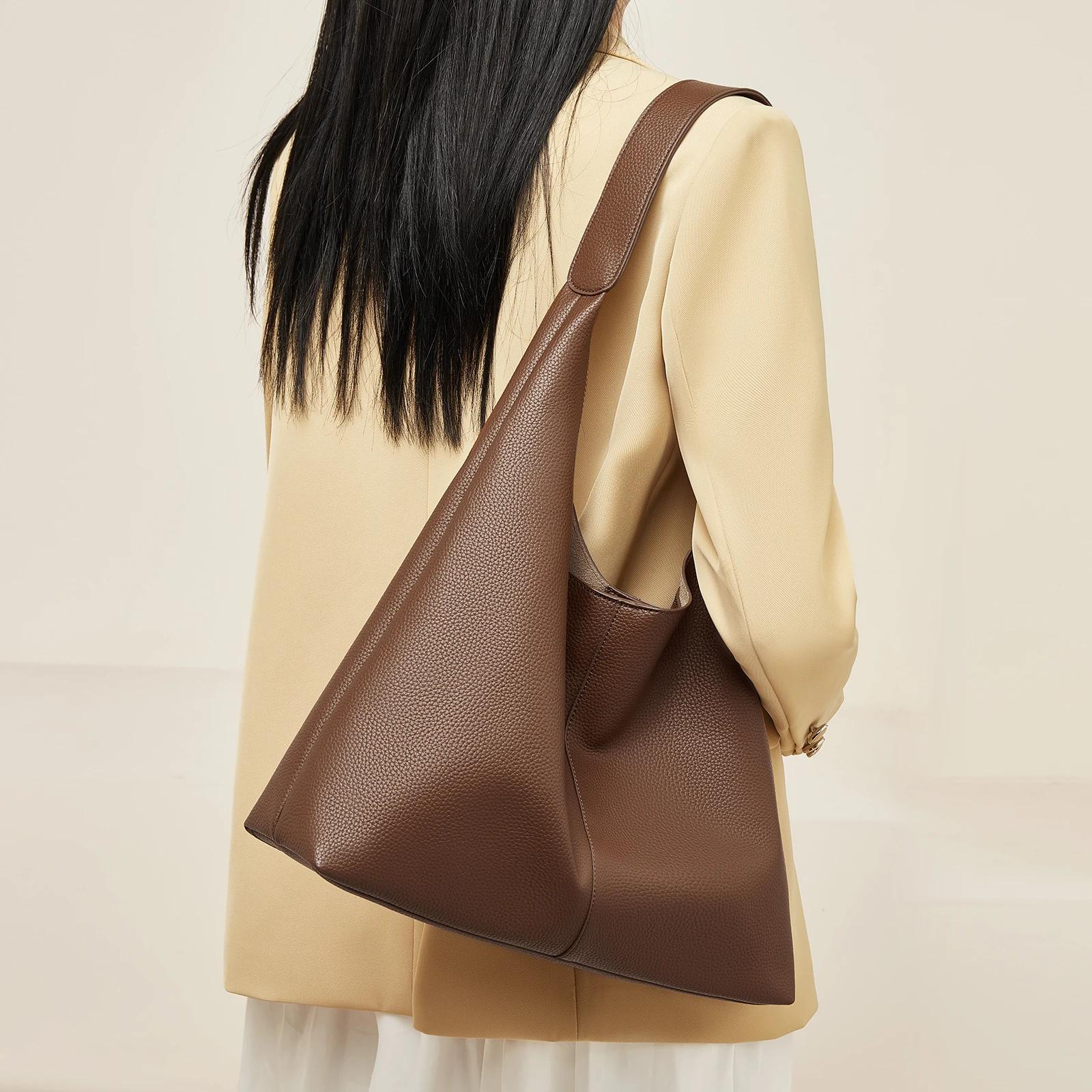 Sac fourre-tout d'épaule en cuir fendu pour femme FOXER, nouvelle collection 2026, sac à main décont
