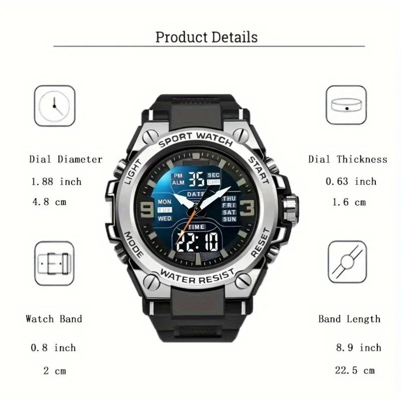 Montre de sport numérique pour hommes, réveil, chronométrage, fonction date, boîtier en alliage, par