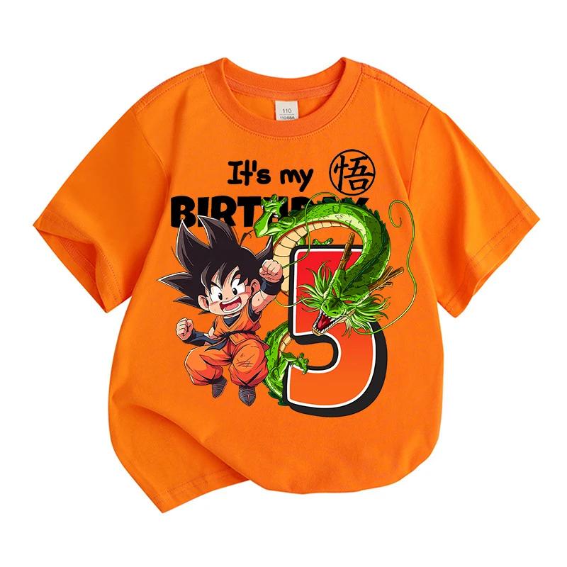 T-shirt Dragon Ball Goku pour garçons, vêtements d'anniversaire, hauts pour enfants, vêtements d'été