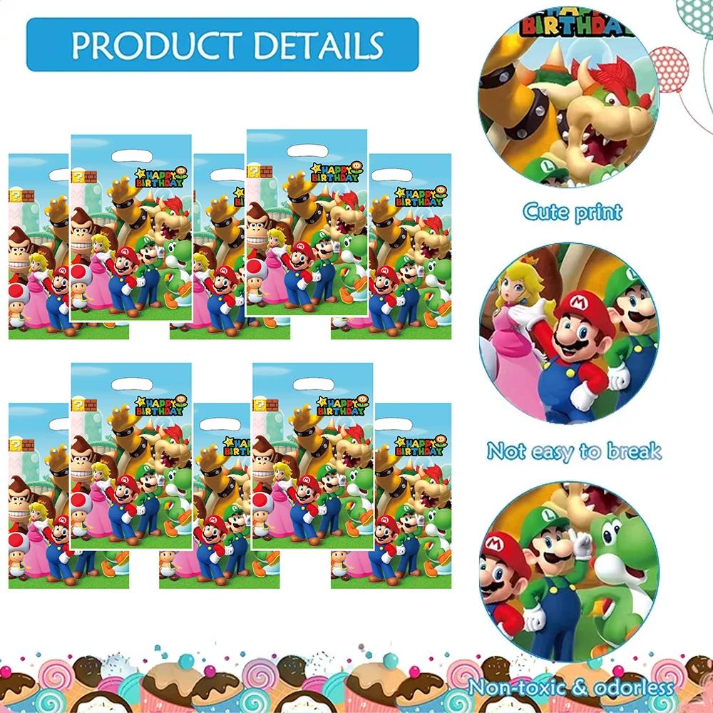 Sacs de fête Mario Bros, décoration d'anniversaire, sacs cadeaux en plastique, boîte à bonbons Mario