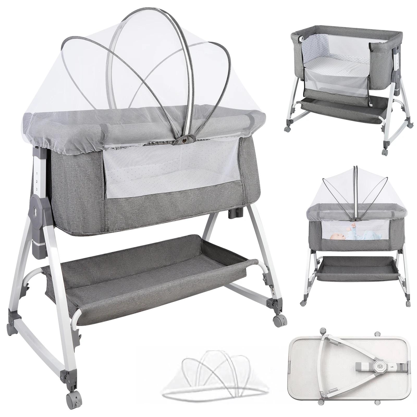 Lit d'appoint Cododo, 3 en 1, Lit de Bébé, Berceau avec Matelas, Hauteur Réglable 6 Niveaux, Inclina