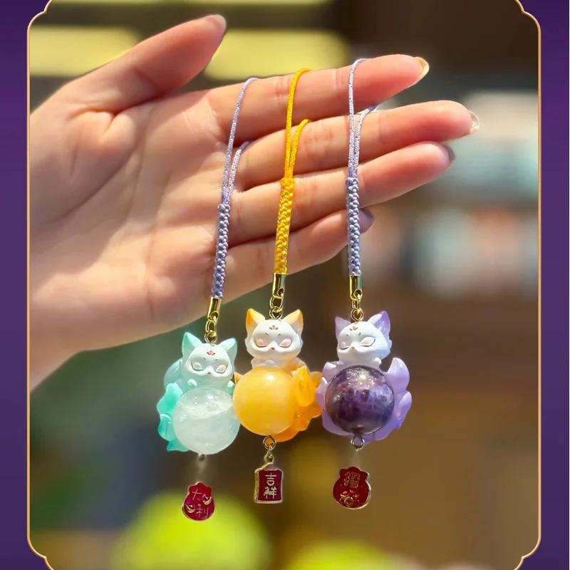 Pendentif en résine de renard à neuf queues de style chinois mignon, porte-bonheur, décoration de vo