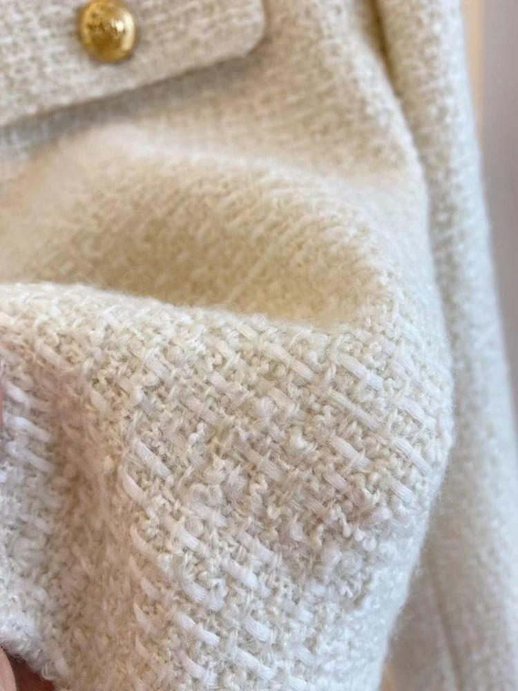 Manteaux coréens pour femmes, veste en laine française Tweed, mode haut de gamme, boutons dorés, cou