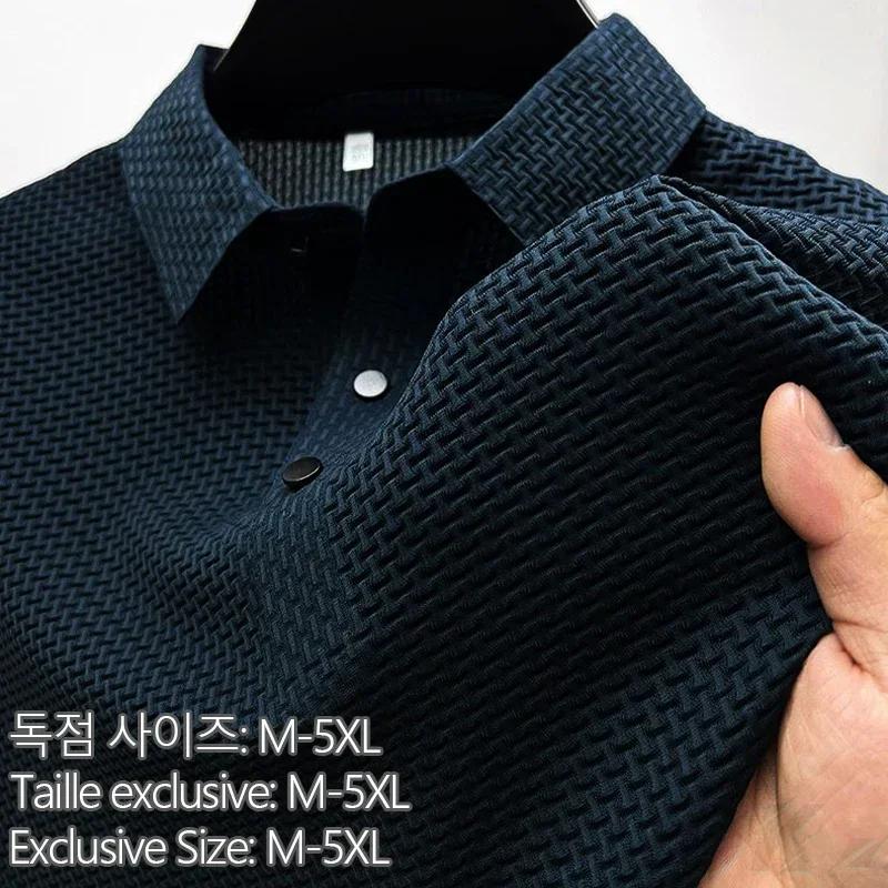Polo d'été à manches courtes pour hommes, ajouré, en soie glacée, vêtements de marque, respirant, mo