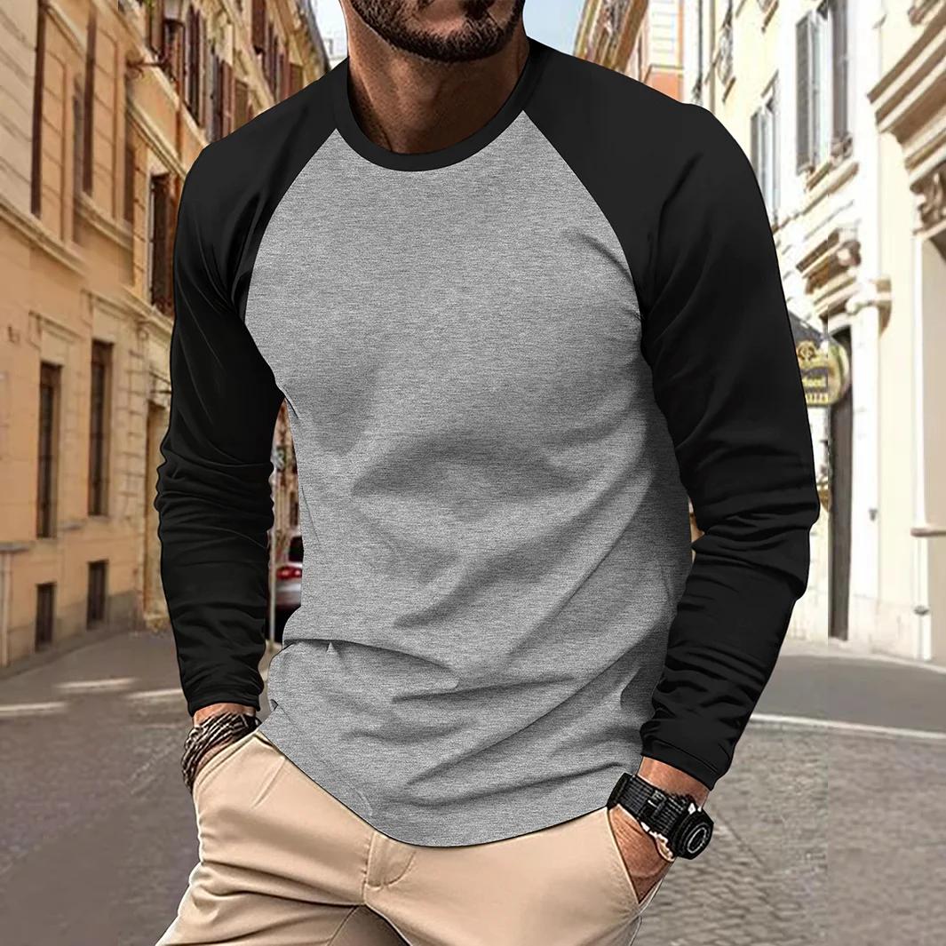 T-shirts pour hommes à manches longues col rond Pactwork manches Raglan décontractées couleur assort