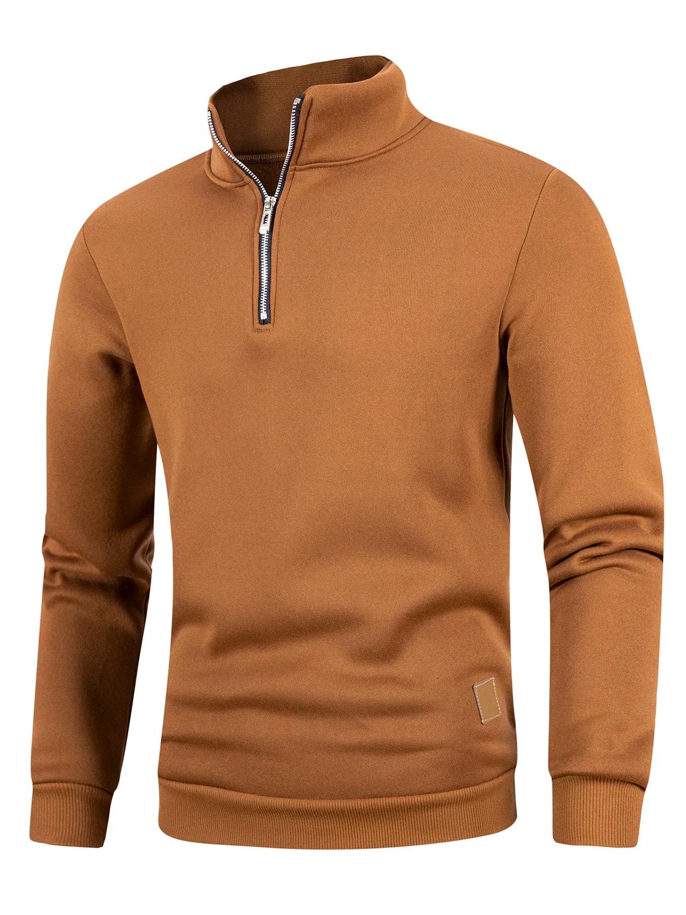 Automne hommes pull à fermeture éclair col roulé chandails chauds couleur unie à manches longues mod
