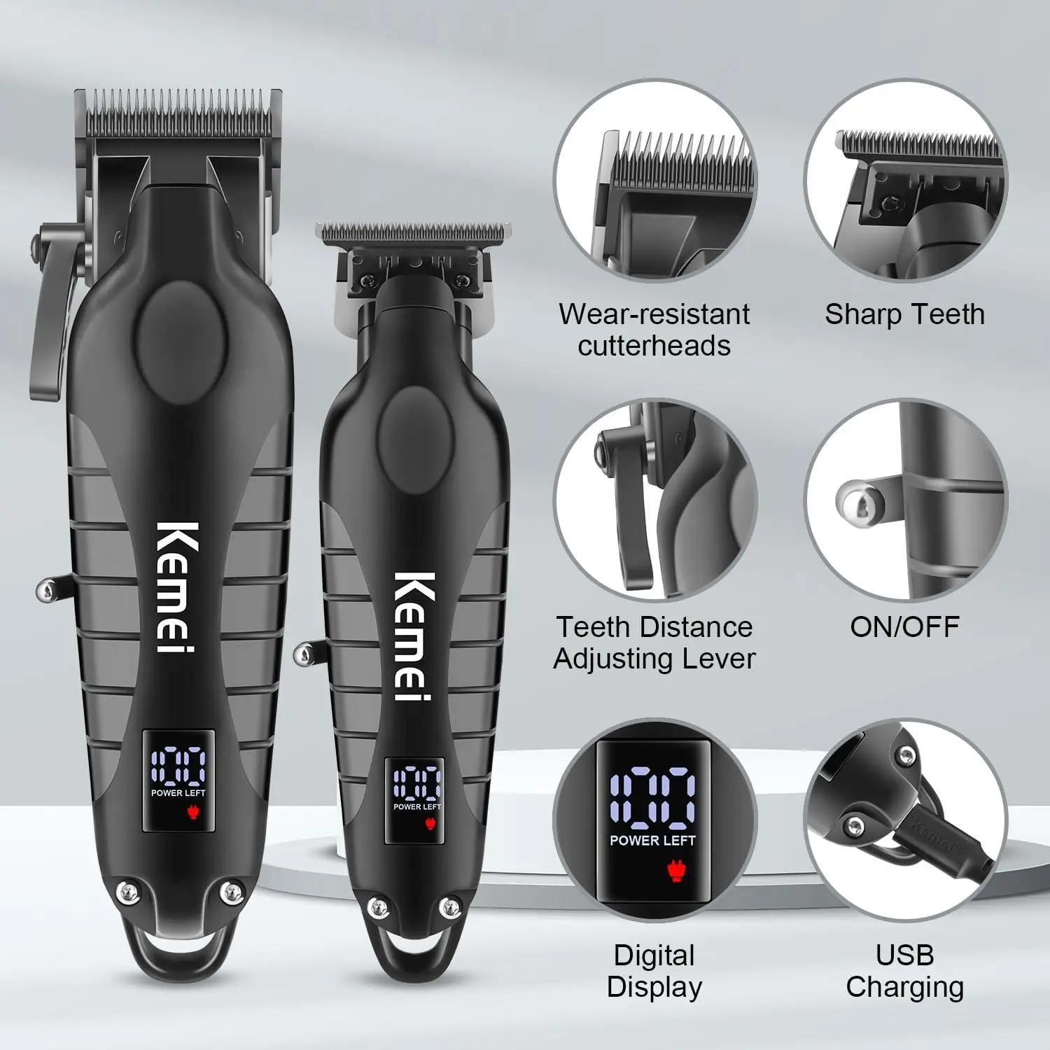 Kemei Kit de tondeuse à cheveux pour hommes, rasoir électrique, tondeuse à cheveux, machine de décou