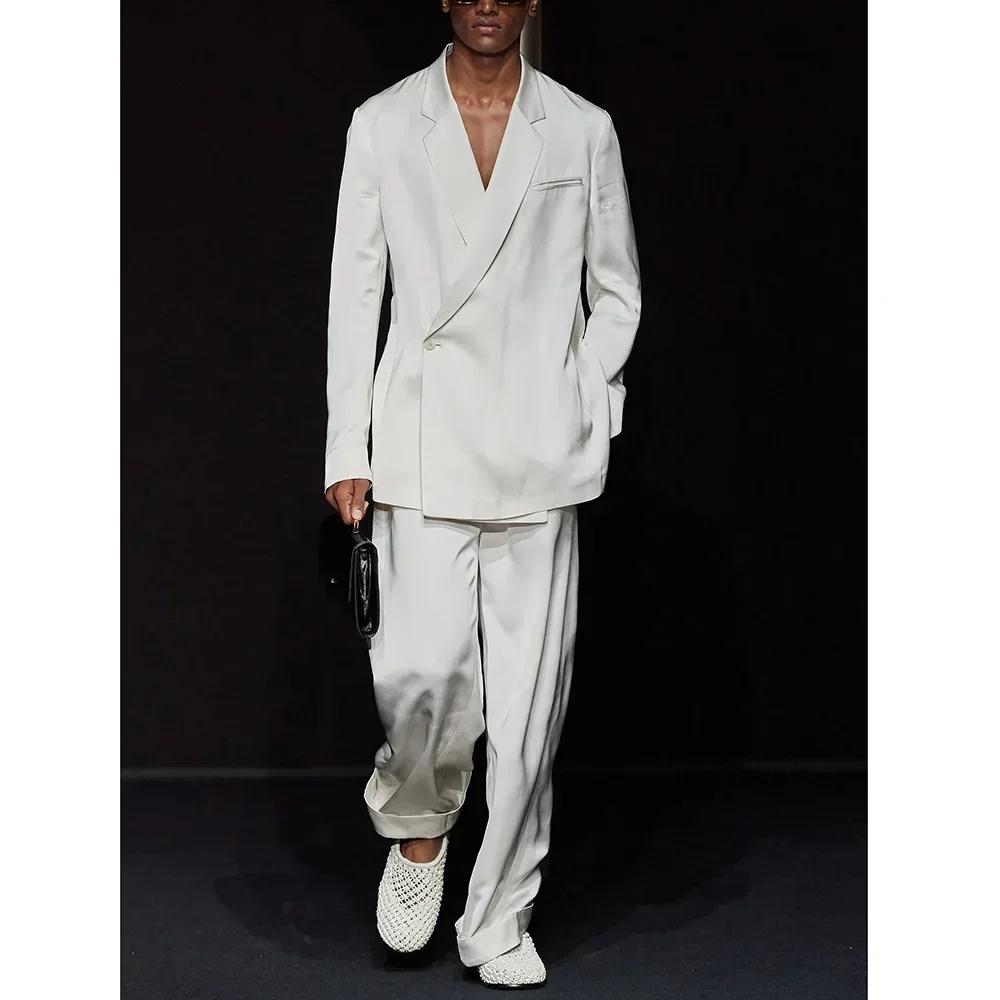 Costume Blanc à Revers à Encoche et un Bouton pour Homme, Tenue de Voyage Chic et Décontractée, Smok