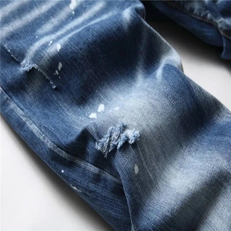 Jean élastique pour hommes, coupe cintrée, avec lettres imprimées, pantalon de mendiant serré, nouve