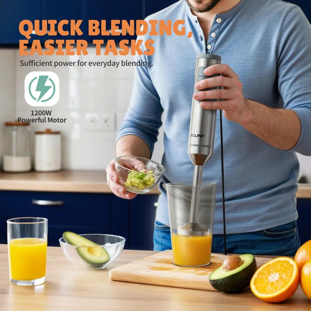 Mélangeur immersion puissant 1200W bébé - Bâton acier inoxydable 4-en-1 avec bécher et fouet