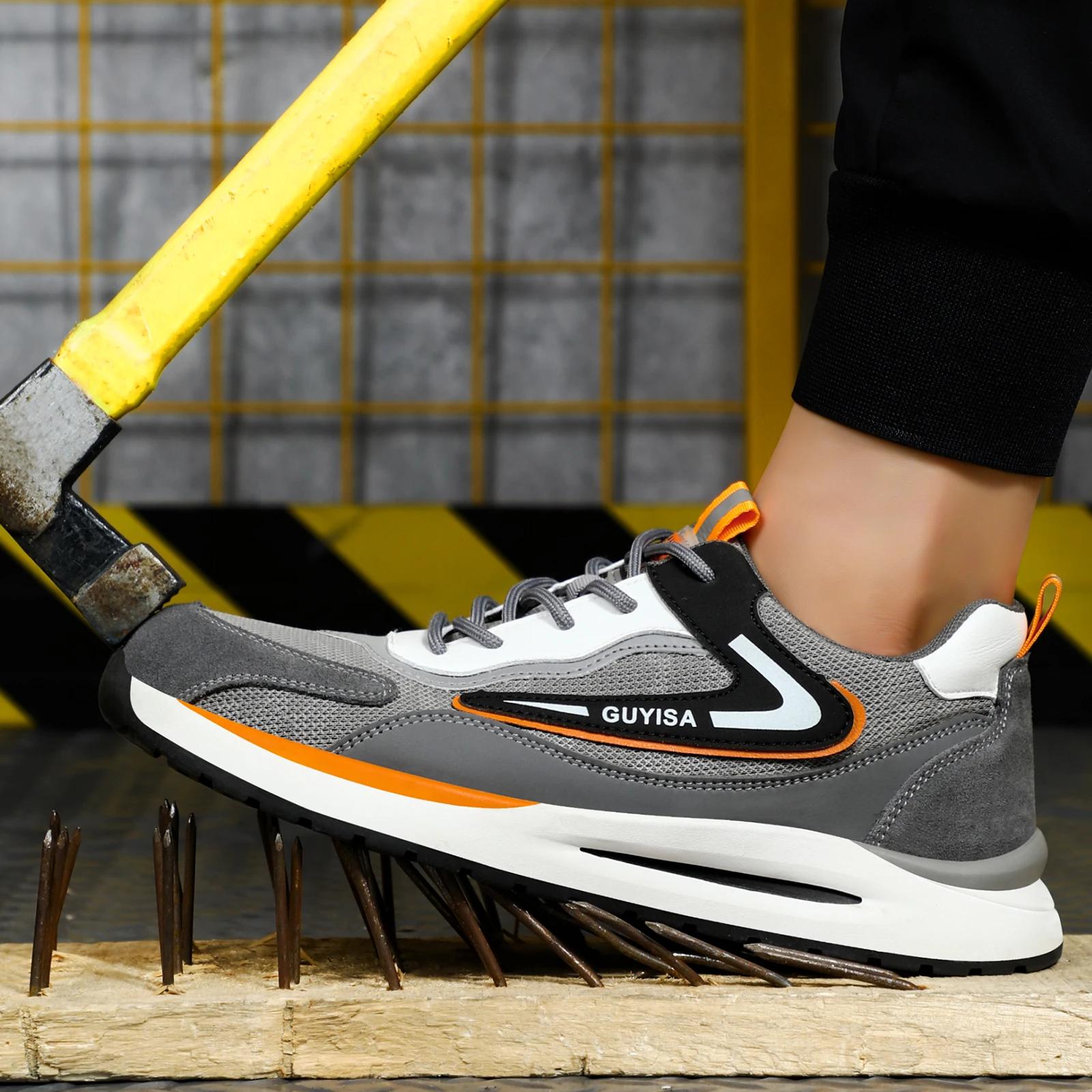 Chaussures de travail GUYISA pour hommes, avec embout en acier anti-écrasement et anti-perforation, 