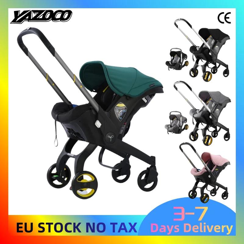 Poussette pliable 4 en 1 avec siège auto et nacelle, poussette haute pour tout-petits et nouveau-nés