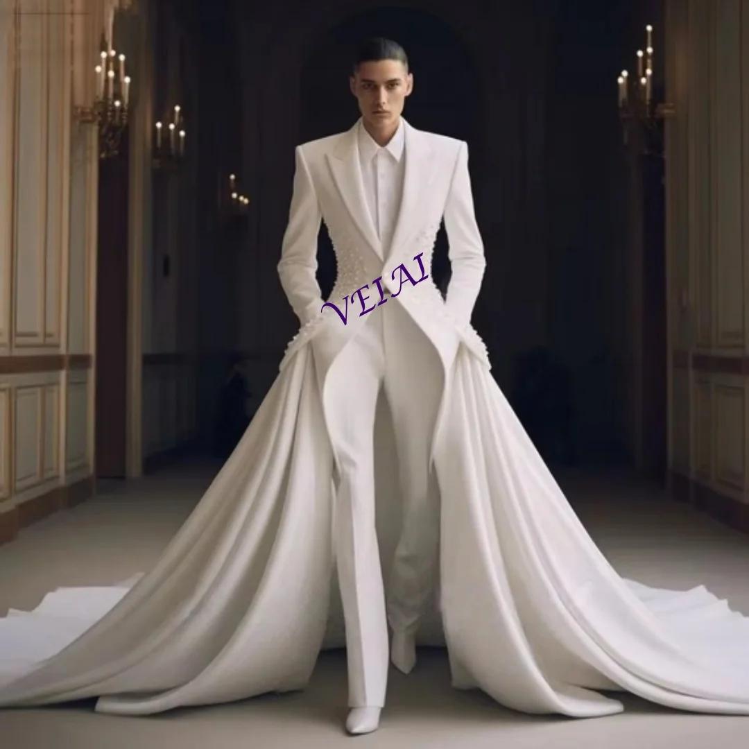 Costume de Mariage Homme Formel de Luxe, Revers Pointus, Smoking de Marié, Simple Boutonnage, Perles