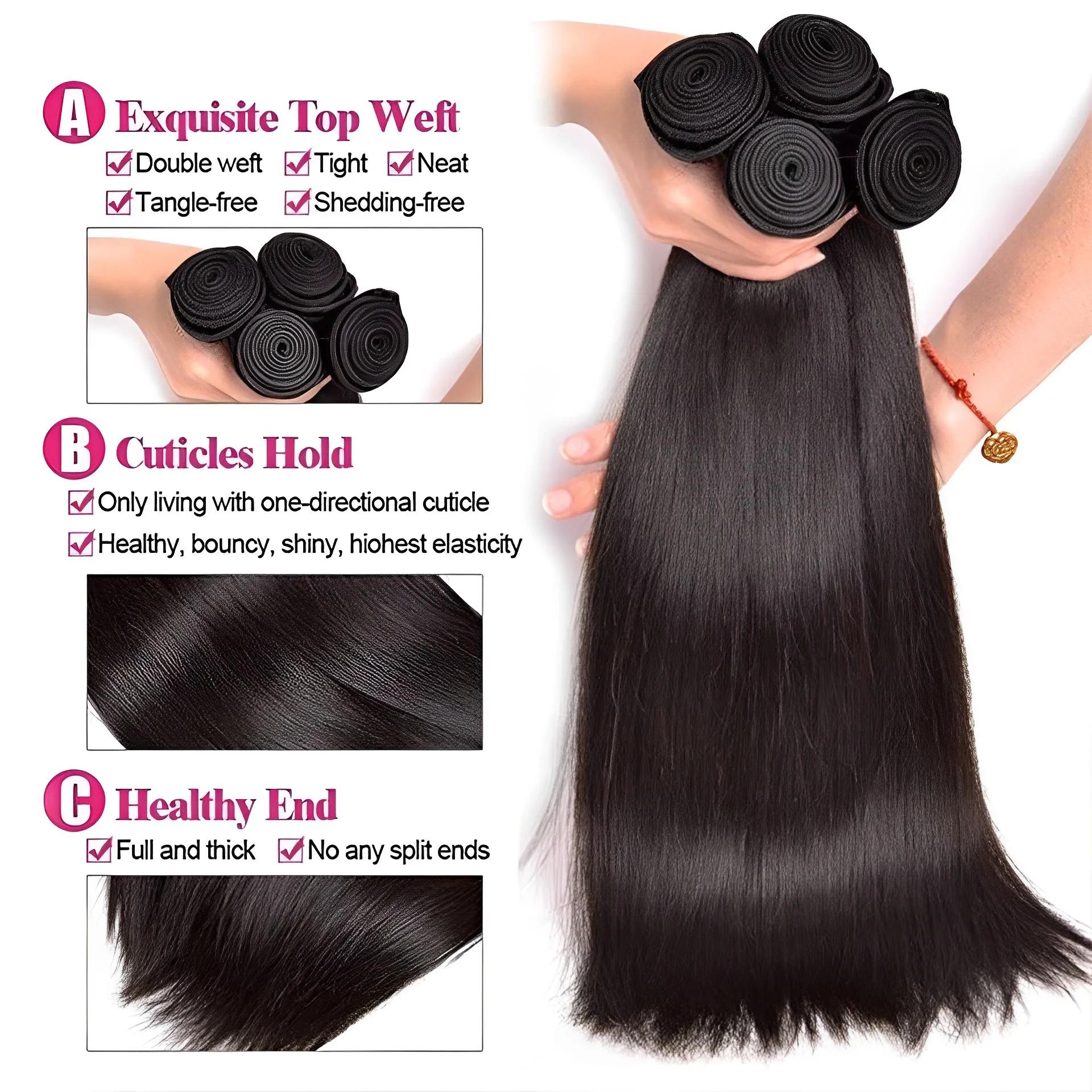 Beautorch-Mèches Péruviennes Naturelles avec Closure, Cheveux Vierges Lisses, Extensions de Cheveux 